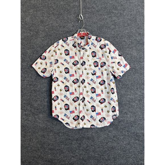 Staghorn River Mens Button Up Shirt Large Patriotic 4th Of July Fireworks Beer - Picture 1 of 9
